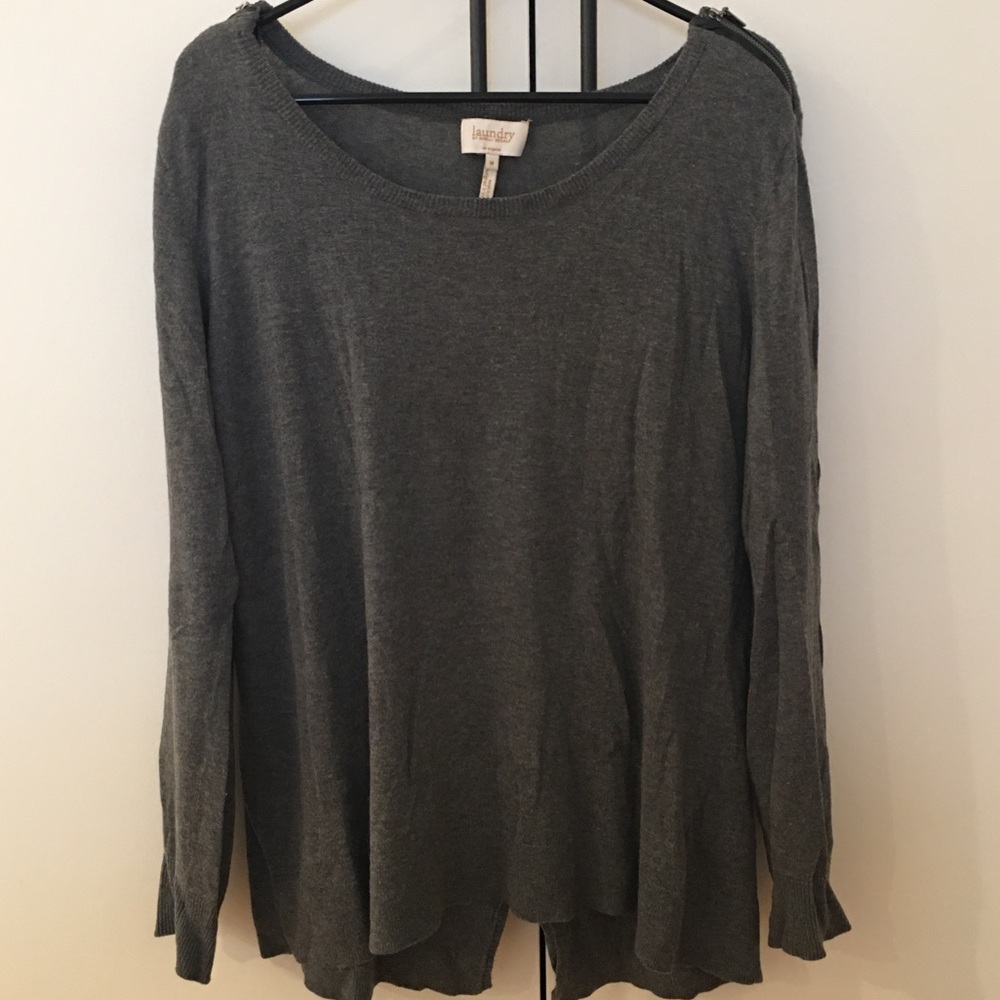 LAUNDRY OVERSIZED GREY SWEATER ZIPPER SHOULDER LEATHER APPLIQUÉ GREY M